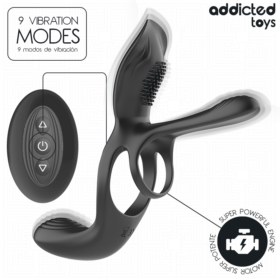 ADDICTED TOYS - DOUBLE PENIS RING WITH CLITORAL STIMULATOR - NOCTURNA DESIRES