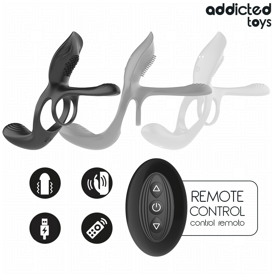 ADDICTED TOYS - DOUBLE PENIS RING WITH CLITORAL STIMULATOR - NOCTURNA DESIRES