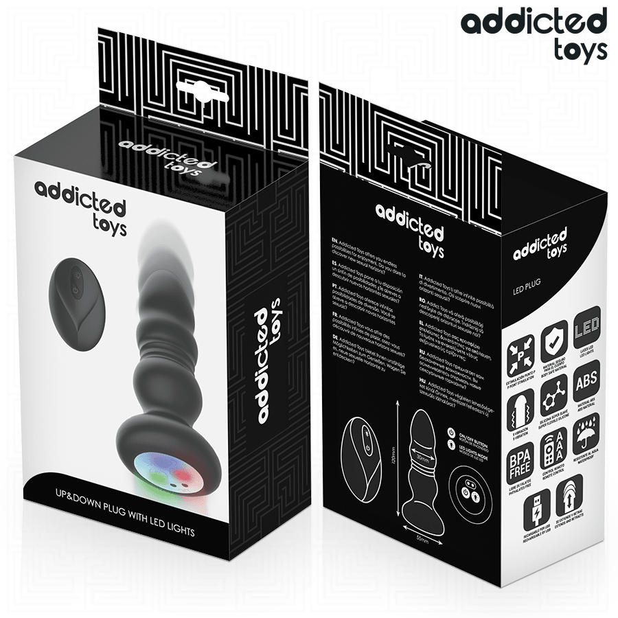 ADDICTED TOYS - ROTATING VIBRATING ANAL PLUG, LED LIGHT REMOTE CONTROL - NOCTURNA DESIRES