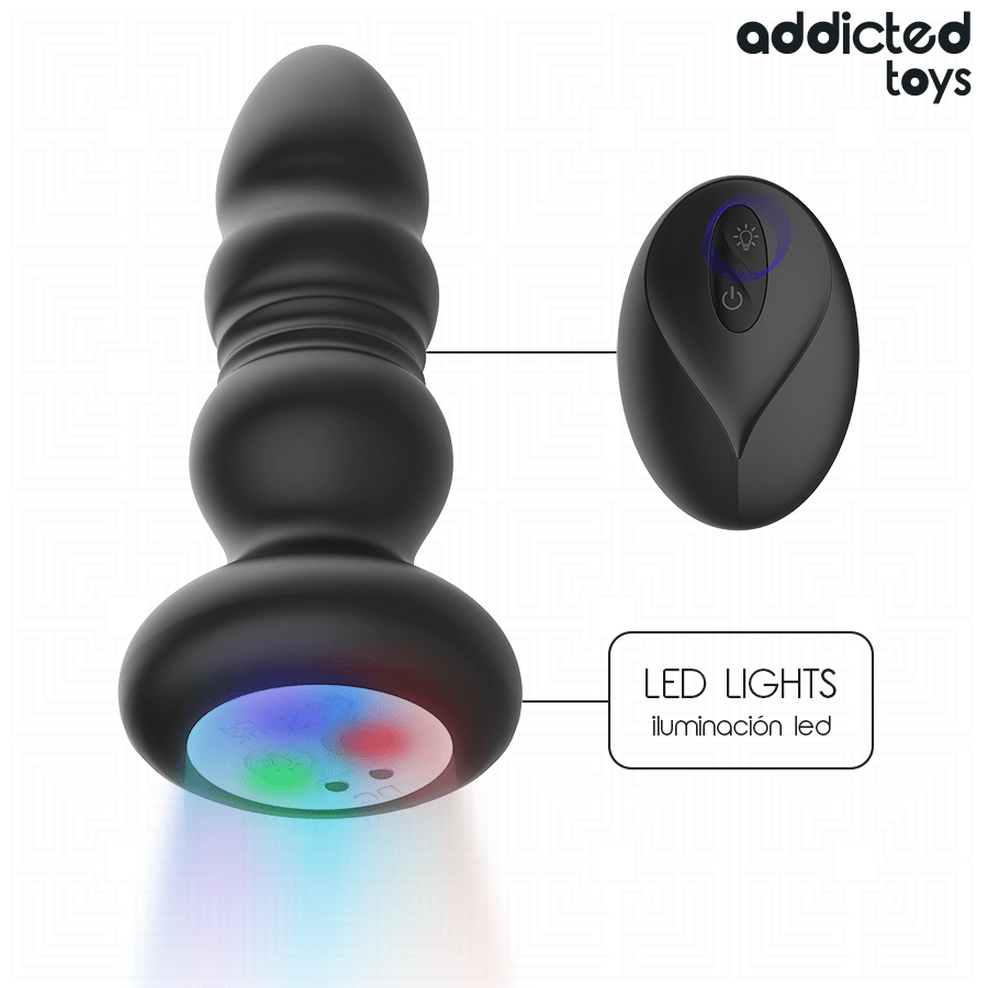 ADDICTED TOYS - ROTATING VIBRATING ANAL PLUG, LED LIGHT REMOTE CONTROL - NOCTURNA DESIRES
