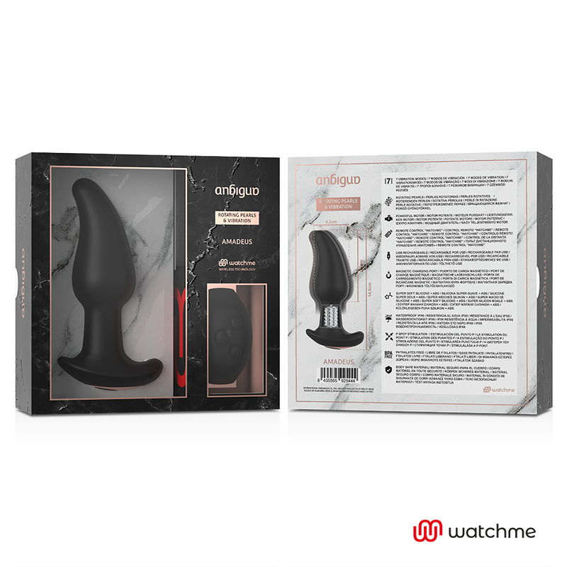 ANBIGUO - WATCHME REMOTE CONTROL ANAL PLUG VIBRATOR WITH ROTATION OF AMADEUS PEARLS - NOCTURNA DESIRES