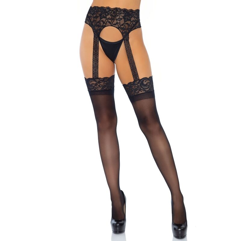 LEG AVENUE - OPAQUE GARTERBELT STOCKING ONE SIZE - NOCTURNA DESIRES