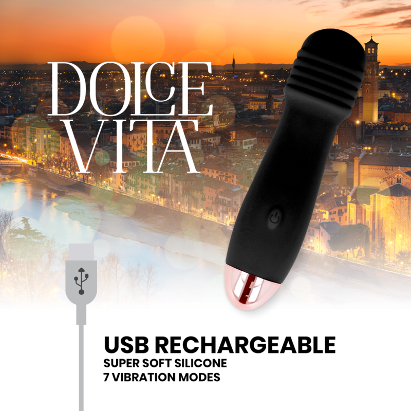 DOLCE VITA - RECHARGEABLE VIBRATOR THREE BLACK 7 SPEED - NOCTURNA DESIRES