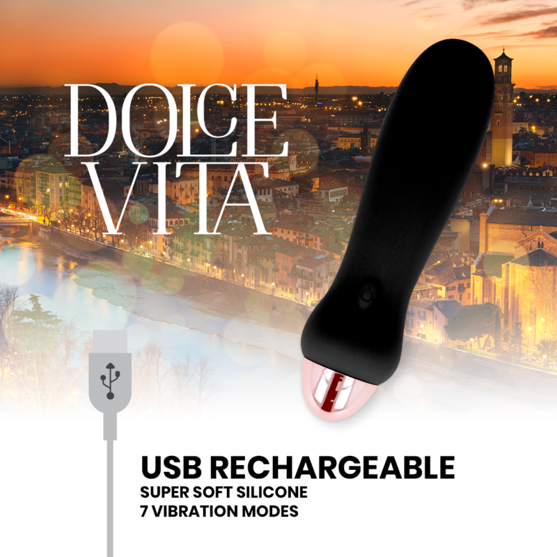 DOLCE VITA - RECHARGEABLE VIBRATOR FIVE BLACK 7 SPEEDS - NOCTURNA DESIRES