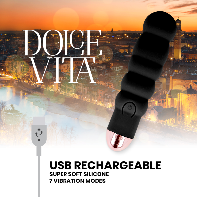 DOLCE VITA - RECHARGEABLE VIBRATOR SIX BLACK 7 SPEEDS - NOCTURNA DESIRES
