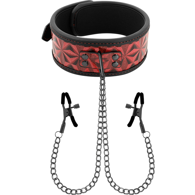 BEGME - RED EDITION COLLAR WITH NIPPLE CLAMPS WITH NEOPRENE LINING - NOCTURNA DESIRES