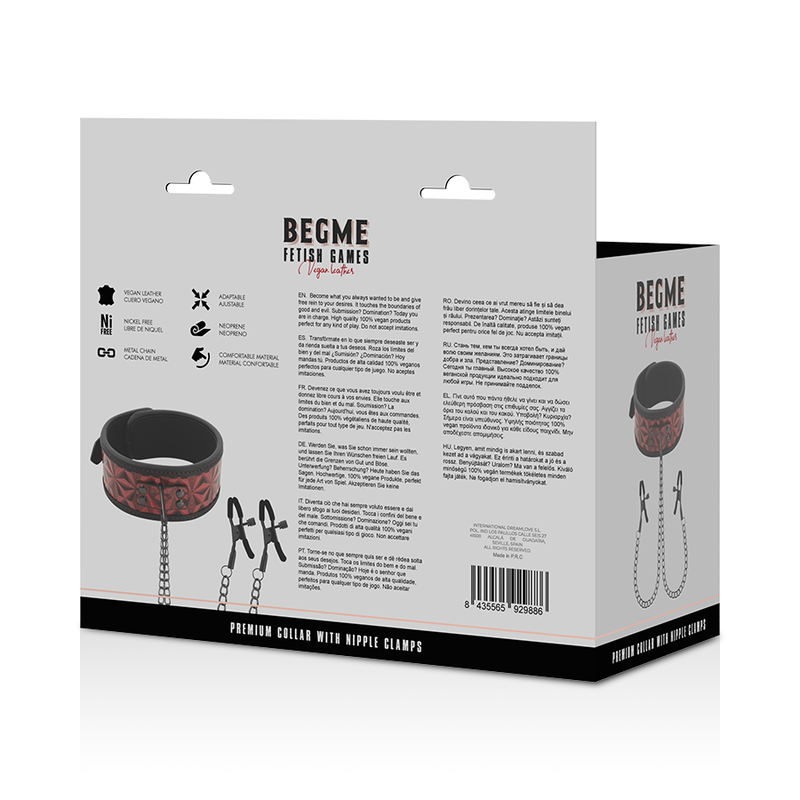 BEGME - RED EDITION COLLAR WITH NIPPLE CLAMPS WITH NEOPRENE LINING - NOCTURNA DESIRES