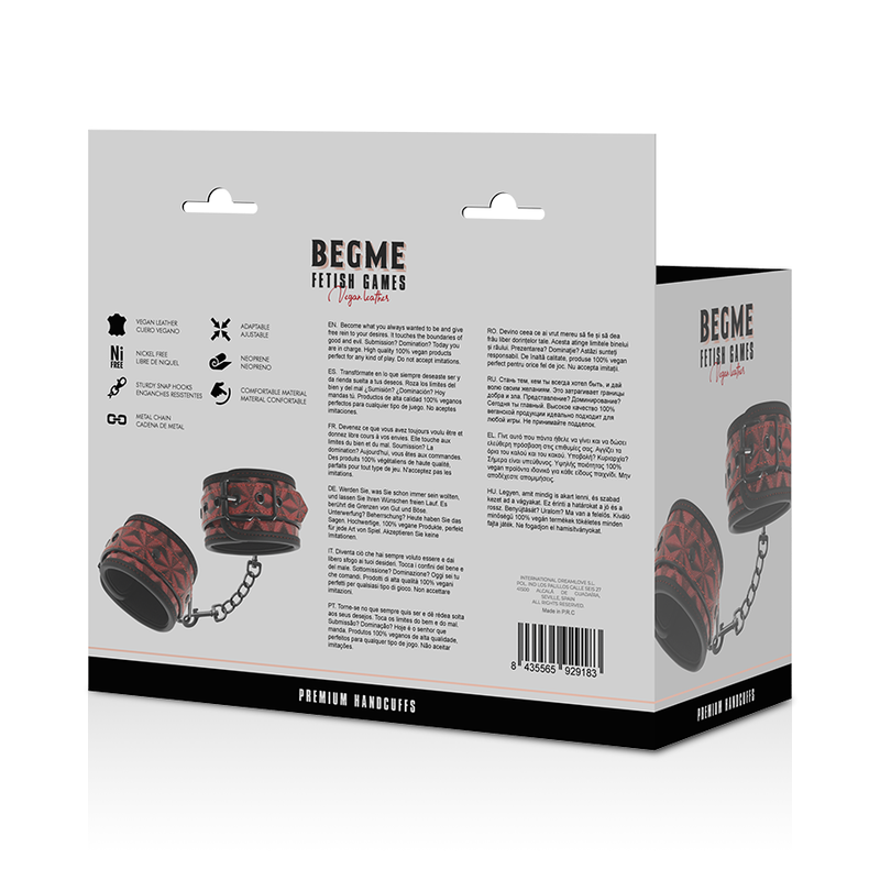 BEGME - RED EDITION PREMIUM HANDCUFFS WITH NEOPRENE LINING - NOCTURNA DESIRES