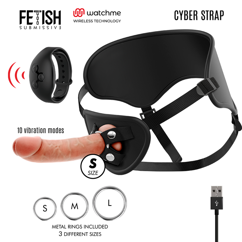 FETISH SUBMISSIVE CYBER STRAP - HARNESS WITH REMOTE CONTROL DILDO WATCHME S TECHNOLOGY - NOCTURNA DESIRES