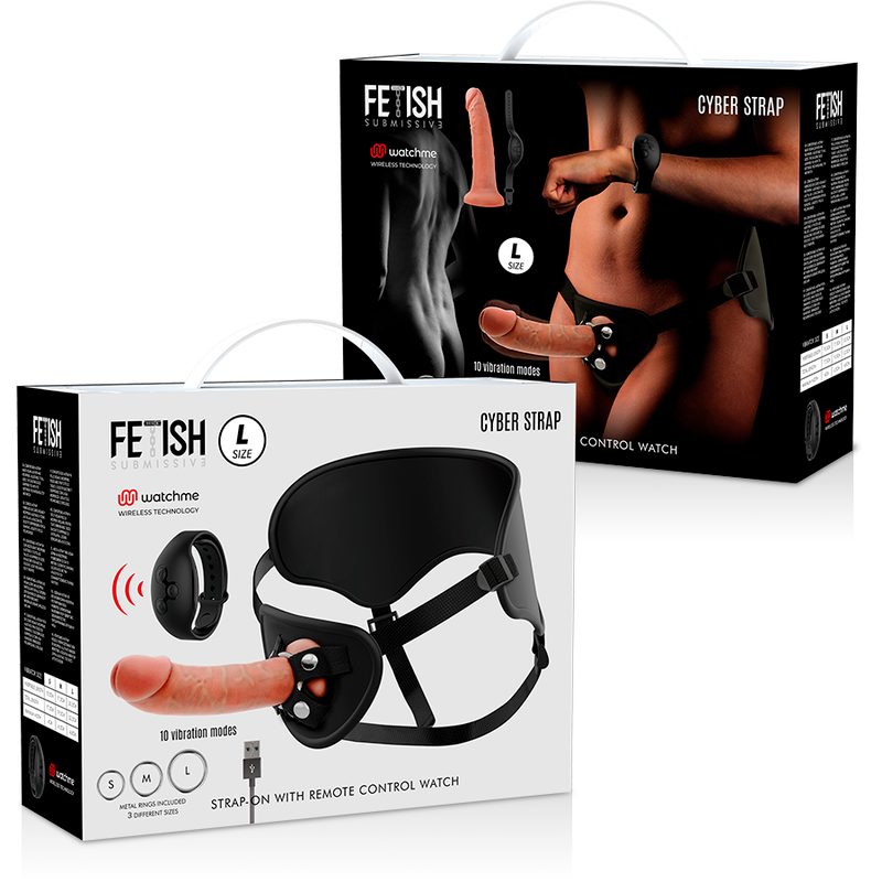 FETISH SUBMISSIVE CYBER STRAP - HARNESS WITH REMOTE CONTROL DILDO WATCHME L TECHNOLOGY - NOCTURNA DESIRES