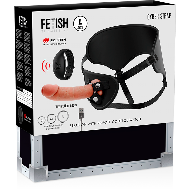 FETISH SUBMISSIVE CYBER STRAP - HARNESS WITH REMOTE CONTROL DILDO WATCHME L TECHNOLOGY - NOCTURNA DESIRES
