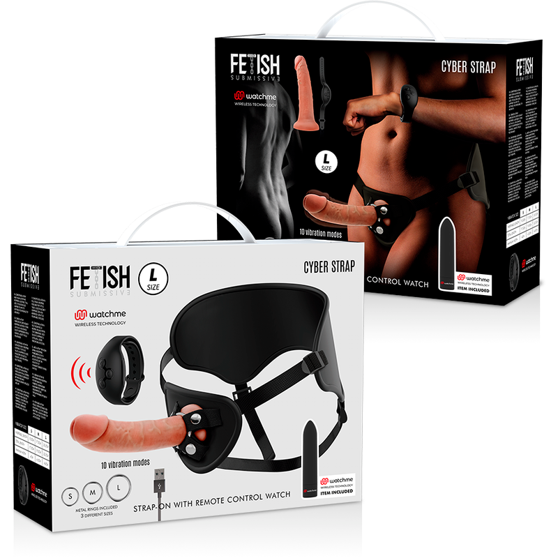 FETISH SUBMISSIVE CYBER STRAP - HARNESS WITH DILDO AND BULLET REMOTE CONTROL WATCHME L TECHNOLOGY - NOCTURNA DESIRES