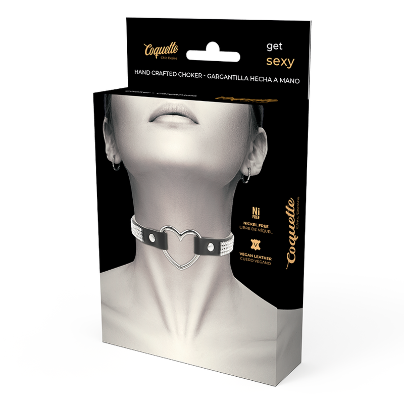 COQUETTE CHIC DESIRE - VEGAN LEATHER CHOKER WITH HEART - NOCTURNA DESIRES