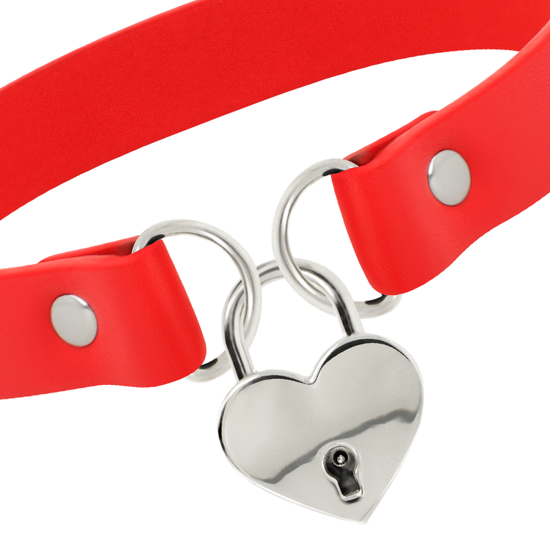 COQUETTE CHIC DESIRE - RED VEGAN LEATHER NECKLACE WITH HEART ACCESSORY WITH KEY - NOCTURNA DESIRES