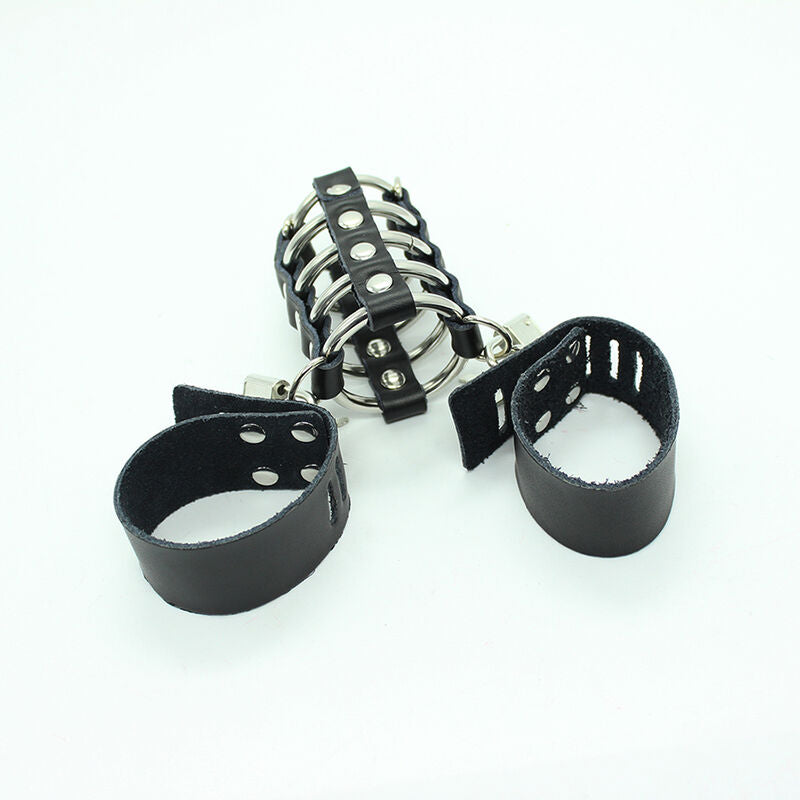 OHMAMA FETISH - PENIS CAGE WITH METAL RINGS AND LEATHER STRAPS - NOCTURNA DESIRES