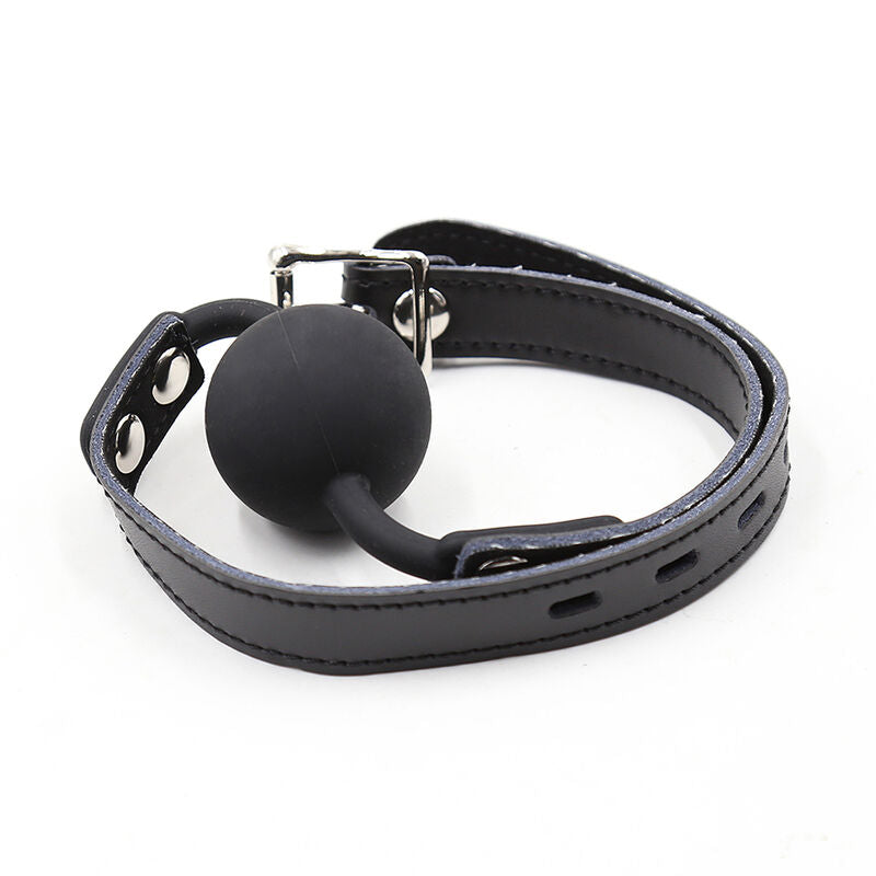 OHMAMA FETISH - SILICONE BALL GAG WITH LEATHER BELT (PADLOCK INCLUDED) - NOCTURNA DESIRES