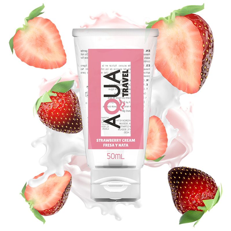 AQUA TRAVEL - STRAWBERRY CREAM FLAVOUR WATERBASED LUBRICANT - 50 ML - NOCTURNA DESIRES