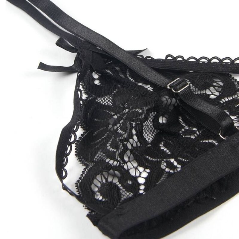 SUBBLIME - SET THREE PIECES SET BRA+ GARTER BELT + THONG L/XL - NOCTURNA DESIRES
