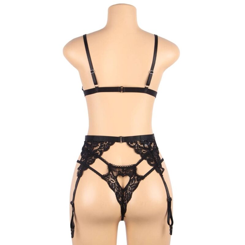 SUBBLIME - SET THREE PIECES SET BRA+ GARTER BELT + THONG L/XL - NOCTURNA DESIRES