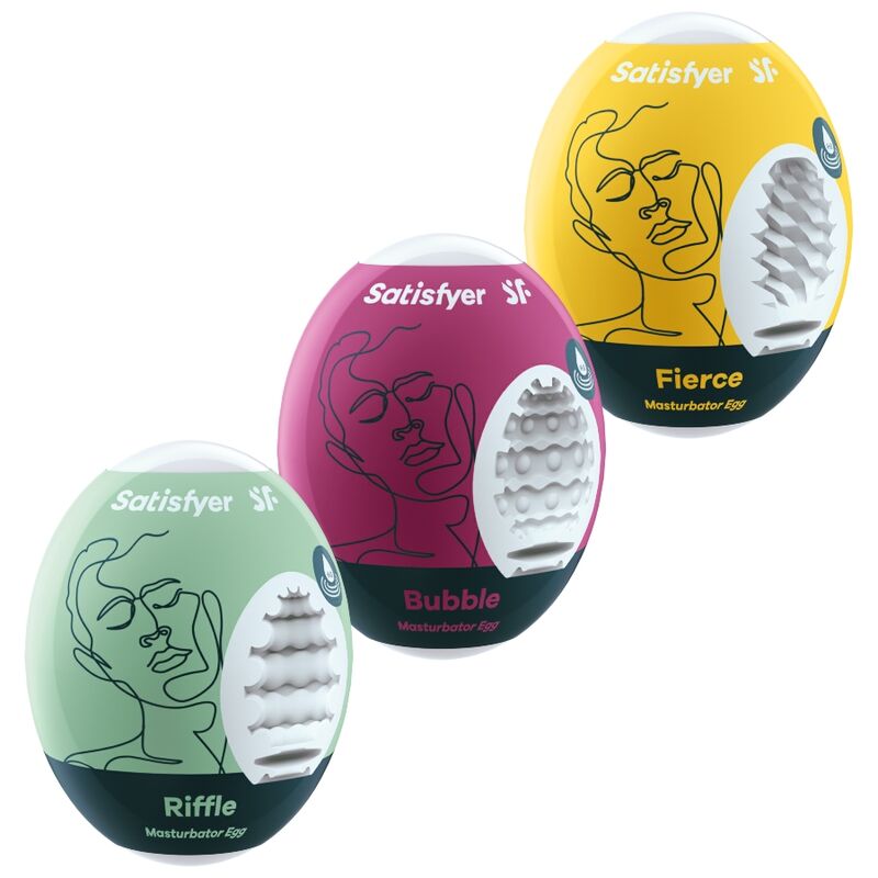 SATISFYER - 3 MASTURBATOR EGGS RIFFLE, BUBBLE & FIERCE - NOCTURNA DESIRES