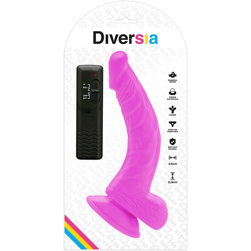 DIVERSIA - FLEXIBLE VIBRATING DILDO PURPLE 21.5 CM -O- 4.5 CM - NOCTURNA DESIRES