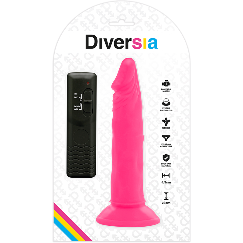 DIVERSIA - FLEXIBLE VIBRATING DILDO PINK 23 CM -O- 4.3 CM - NOCTURNA DESIRES