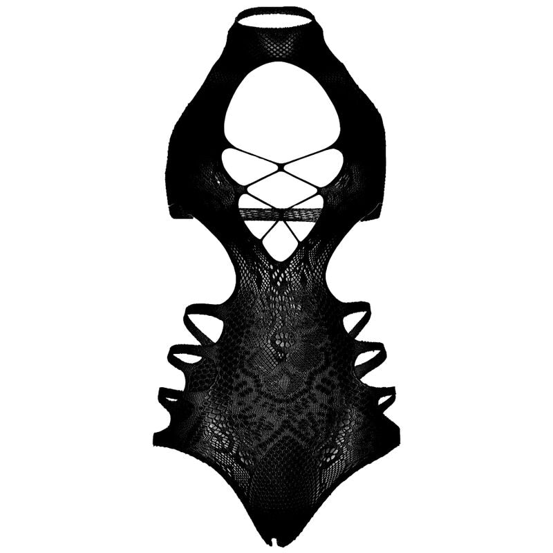 LEG AVENUE - CUT OUT STRAPPY BODYSUIT ONE SIZE - BLACK - NOCTURNA DESIRES