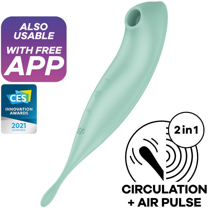 SATISFYER - TWIRLING PRO+ AIR PULSE STIMULATOR & VIBRATOR APP GREEN - NOCTURNA DESIRES