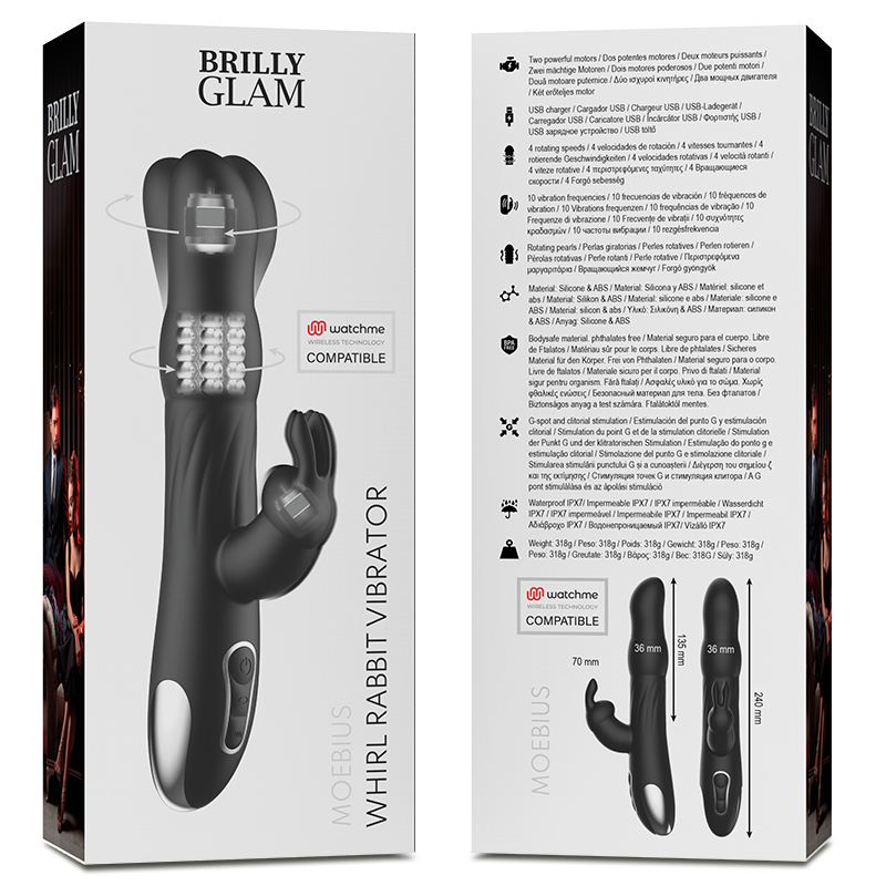 BRILLY GLAM- MOEBIUS RABBIT VIBRATOR & ROTATOR COMPATIBLE WITH WATCHME WIRELESS TECHNOLOGY - NOCTURNA DESIRES