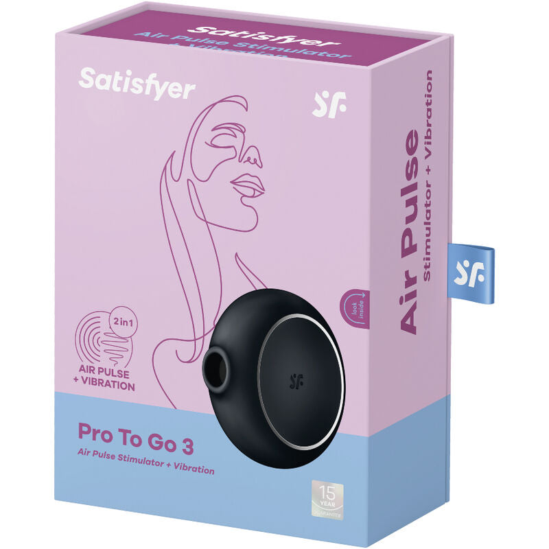 SATISFYER - PRO TO GO 3 DOUBLE AIR PULSE STIMULATOR & VIBRATOR BLACK - NOCTURNA DESIRES