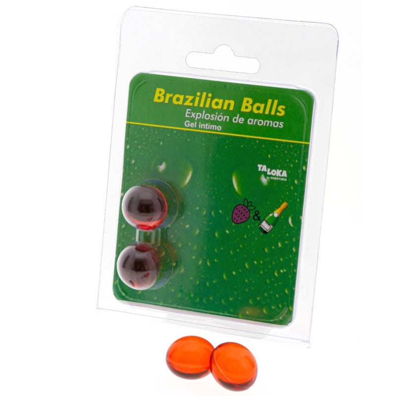 TALOKA - 2 BRAZILIAN BALLS STRAWBERRIES & CHAMPAGNE INTIMATE GEL - NOCTURNA DESIRES