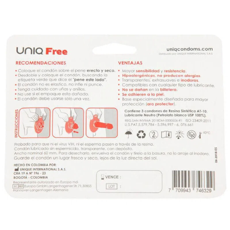 UNIQ - FREE LATEX FREE CONDOMS WITH PROTECTIVE RING 3 UNITS UNIQ NOCTURNA DESIRES