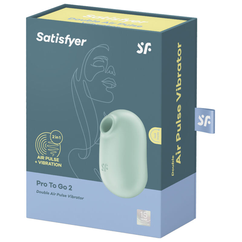 SATISFYER - PRO TO GO 2 DOUBLE AIR PULSE STIMULATOR & VIBRATOR GREEN - NOCTURNA DESIRES