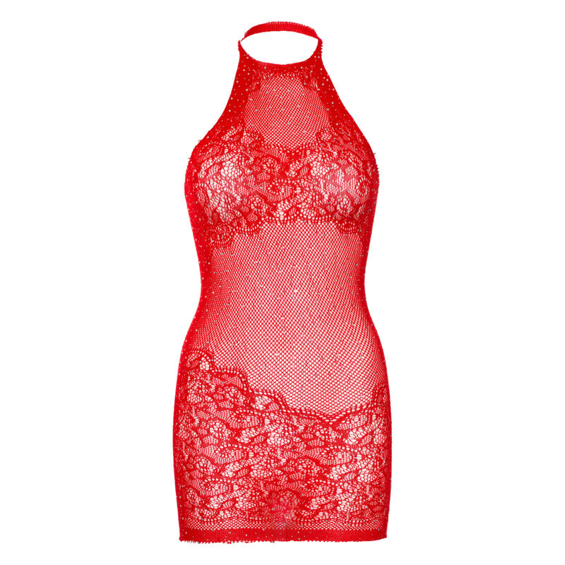 LEG AVENUE - RHINESTONE HALTER MINI DRESS ONE SIZE - RED - NOCTURNA DESIRES