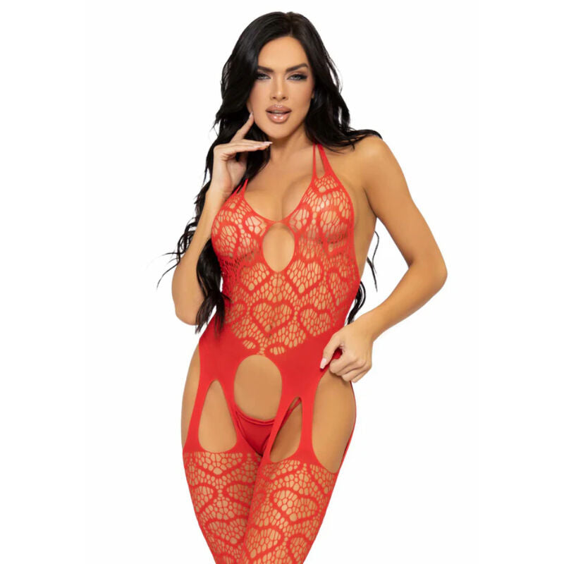 LEG AVENUE - NET SUSPENDER BODYSTOCKING ONE SIZE - RED - NOCTURNA DESIRES