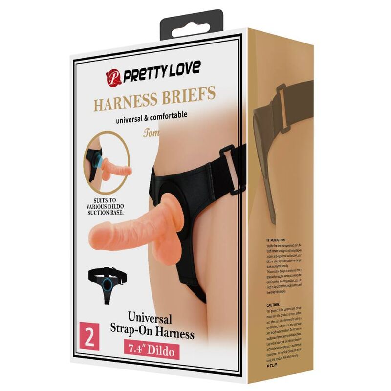 PRETTY LOVE - HARNESS BRIEFS UNIVERSAL HARNESS WITH DILDO TOM 20 CM NATURAL - NOCTURNA DESIRES
