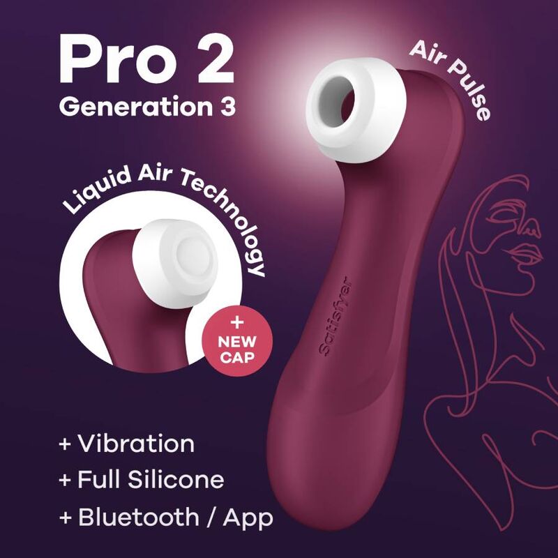 SATISFYER - PRO 2 GENERACIÓN 3 WINE RED BLUETOOTH & APP - NOCTURNA DESIRES