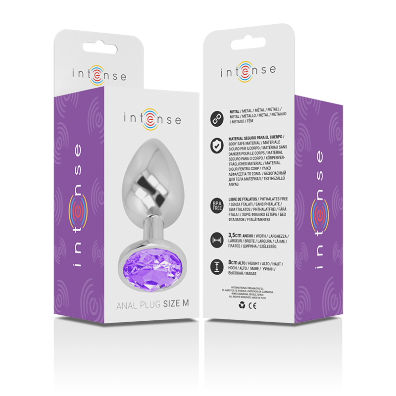 INTENSE - ALUMINUM METAL ANAL PLUG WITH VIOLET CRYSTAL SIZE M - NOCTURNA DESIRES