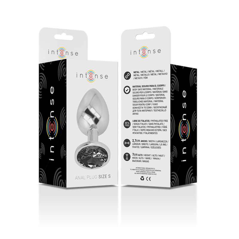 INTENSE - ALUMINUM METAL ANAL PLUG WITH BLACK CRYSTAL SIZE S - NOCTURNA DESIRES