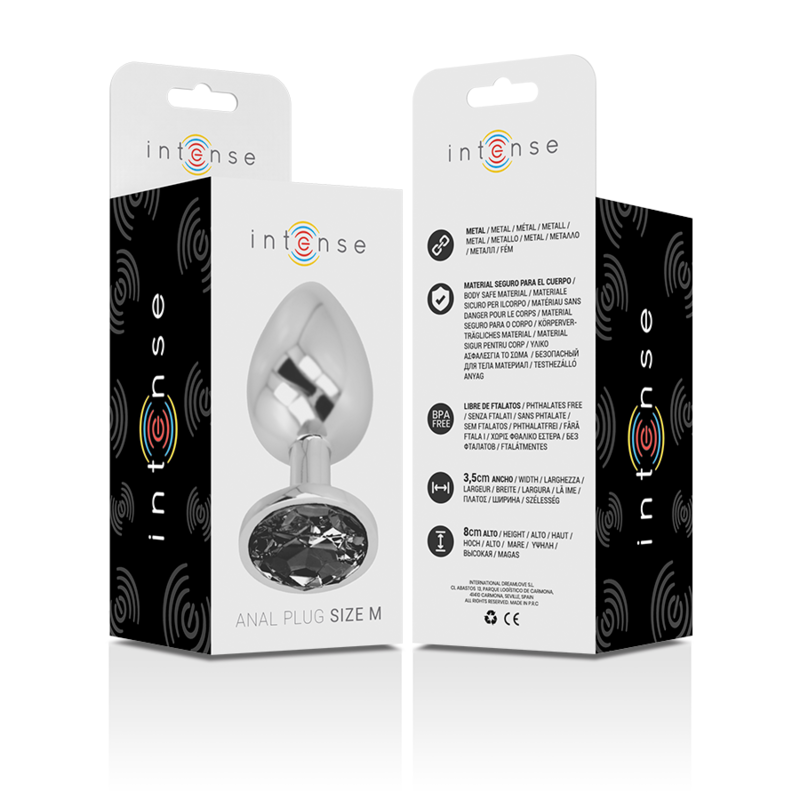 INTENSE - ALUMINUM METAL ANAL PLUG WITH BLACK GLASS SIZE M - NOCTURNA DESIRES