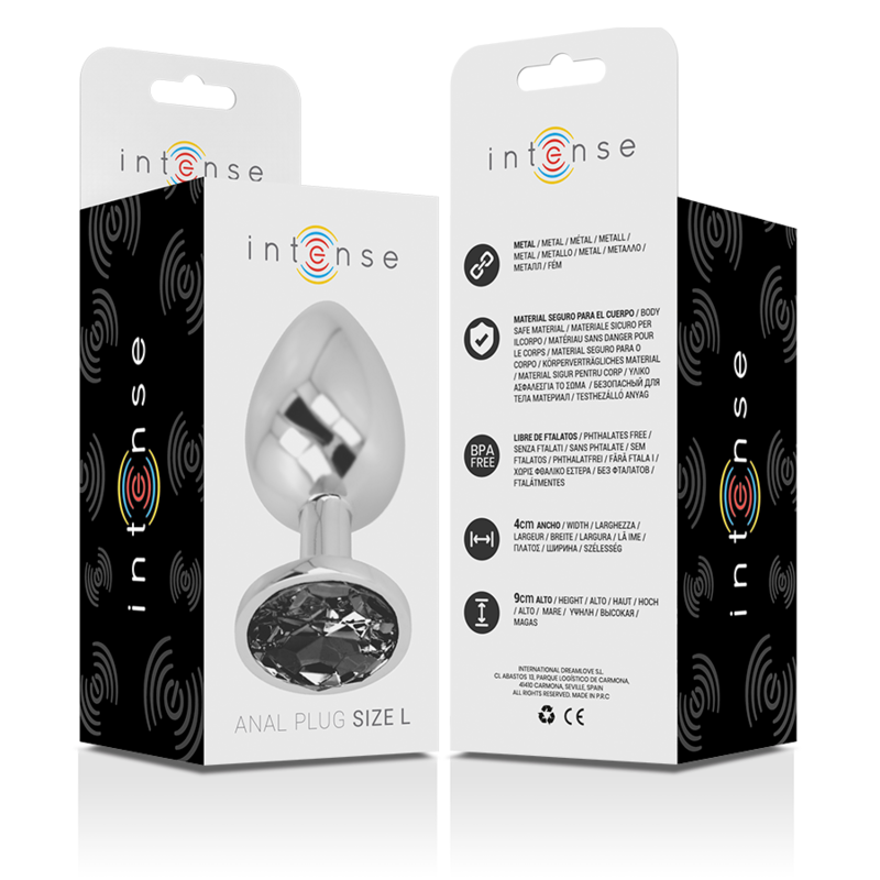 INTENSE - ALUMINUM METAL ANAL PLUG WITH BLACK GLASS SIZE L - NOCTURNA DESIRES