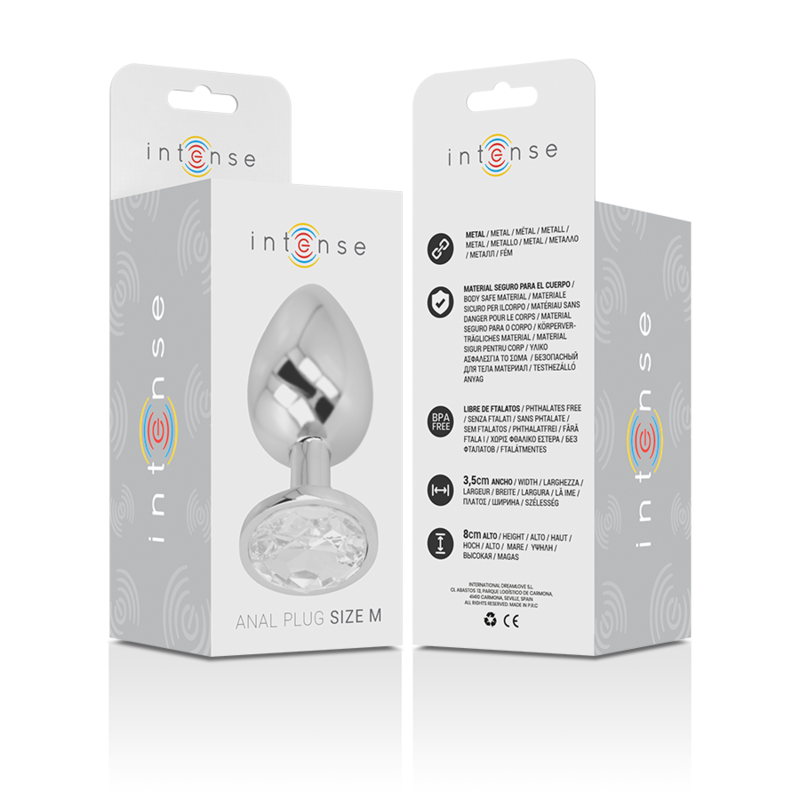 INTENSE - ALUMINUM METAL ANAL PLUG WITH SILVER CRYSTAL SIZE M - NOCTURNA DESIRES