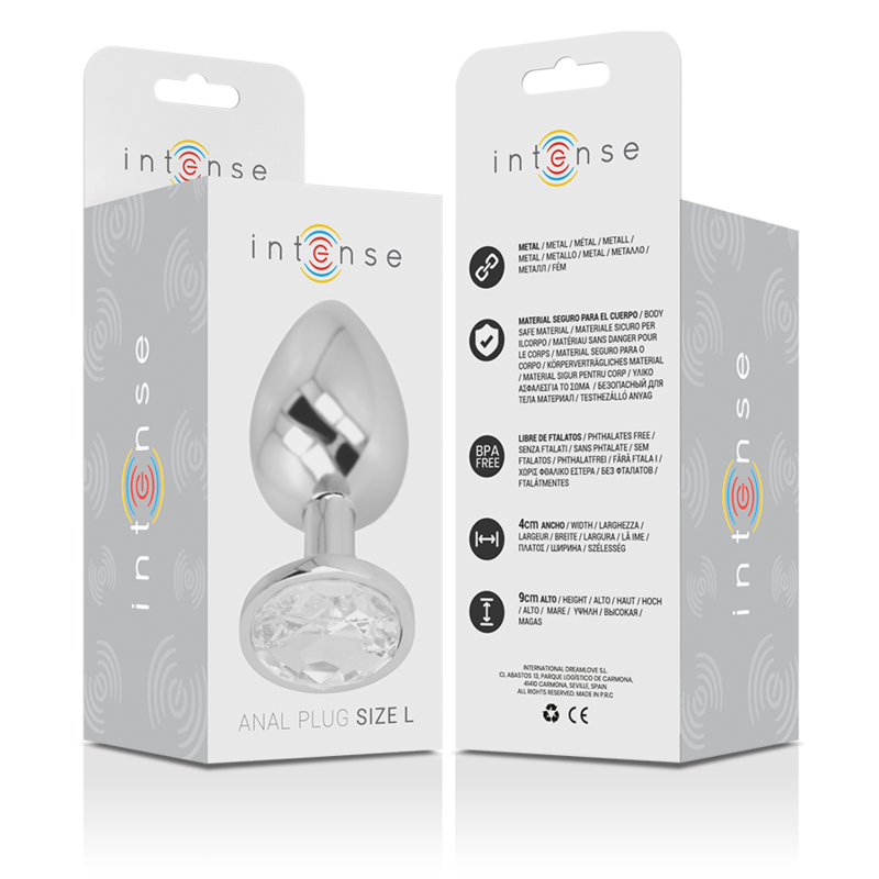 INTENSE - ALUMINUM METAL ANAL PLUG WITH SILVER CRYSTAL SIZE L - NOCTURNA DESIRES