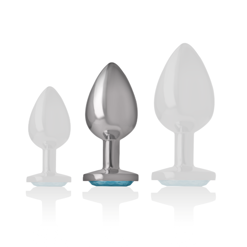 INTENSE - ALUMINUM METAL ANAL PLUG WITH BLUE GLASS SIZE M - NOCTURNA DESIRES