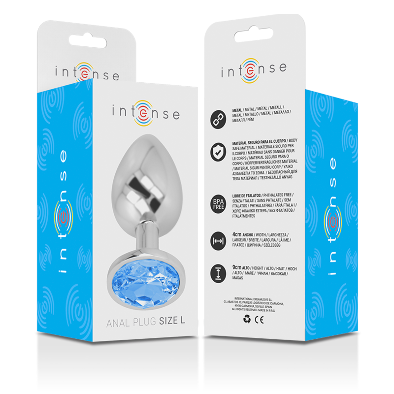 INTENSE - ALUMINUM METAL ANAL PLUG WITH BLUE CRYSTAL SIZE L - NOCTURNA DESIRES