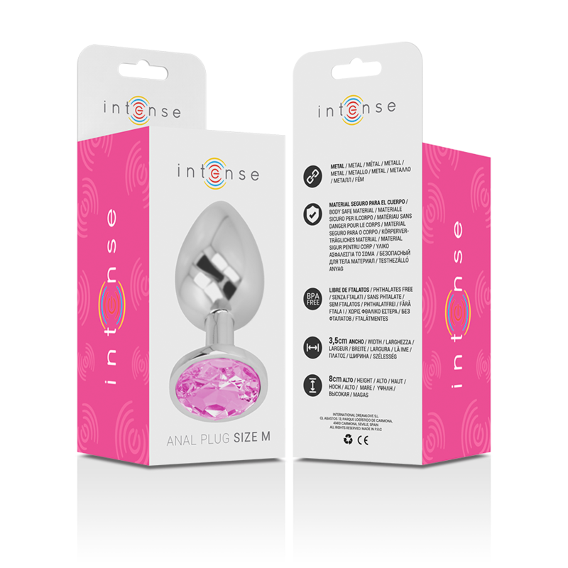 INTENSE - ALUMINUM METAL ANAL PLUG WITH PINK CRYSTAL SIZE M - NOCTURNA DESIRES