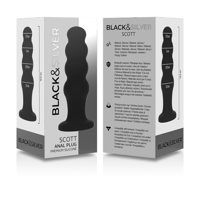 BLACK&SILVER - SCOTT PREMIUM SILICONE ANAL PLUG BLACK - NOCTURNA DESIRES