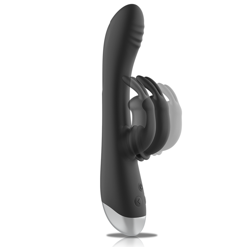 BLACK&SILVER - DJ. ADAM RECHARGEABLE SILICONE RABBIT STIMULATOR BLACK - NOCTURNA DESIRES