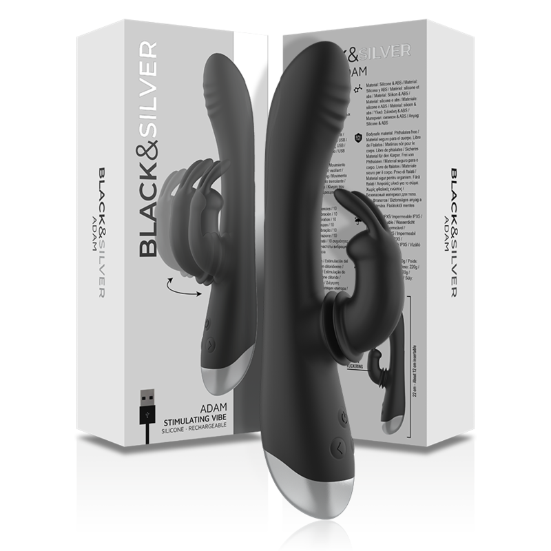 BLACK&SILVER - DJ. ADAM RECHARGEABLE SILICONE RABBIT STIMULATOR BLACK - NOCTURNA DESIRES