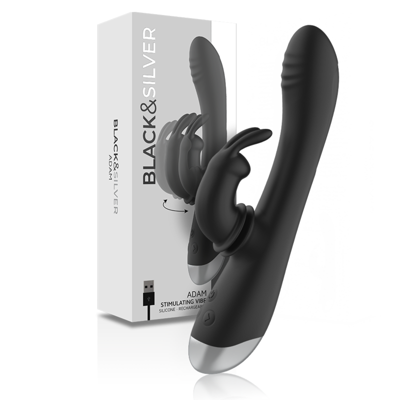 BLACK&SILVER - DJ. ADAM RECHARGEABLE SILICONE RABBIT STIMULATOR BLACK - NOCTURNA DESIRES
